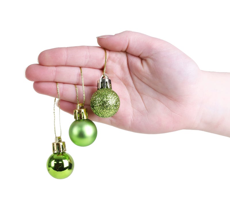Christmas ConceptsÂ® Pack of 25-25mm Mini Christmas Tree Baubles - Shiny, Matte & Glitter Decorated Ornaments (Lime Green) - Image 4